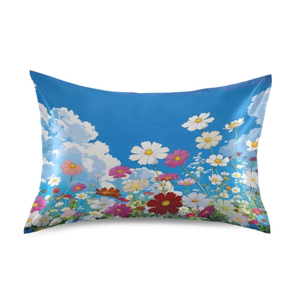 Sky Clouds Flowers Satin Pillowcase Envelope Design Pillow Covers 1 Pack Standard Size 20" x 26"