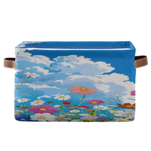 Sky Clouds Flowers Square Storage Bins with Handles Collapsible Containing Box 1 Pack