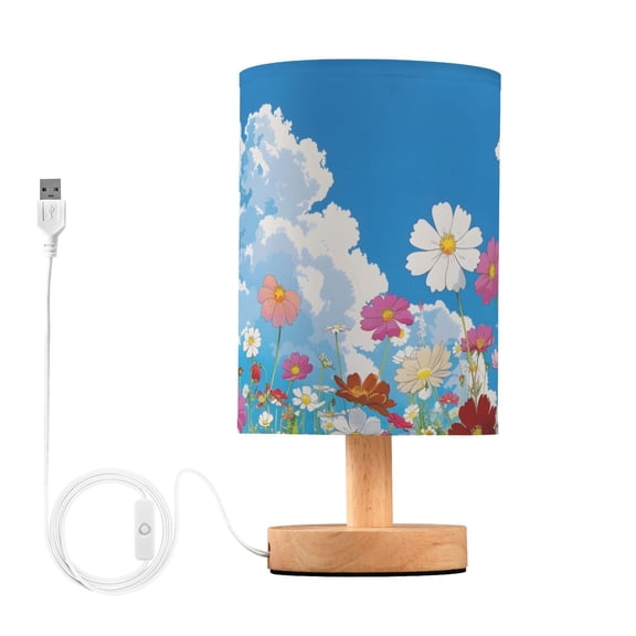 Sky Clouds Flowers Table Lamp with USB Port LED Warm Light Lamp Night Light Home Decor
