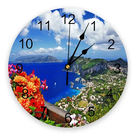 Sky Clouds White Round Wall Clock Modern Design Kitchen Hanging Watch Home Decor Silent Wall Watch(12 Inch)