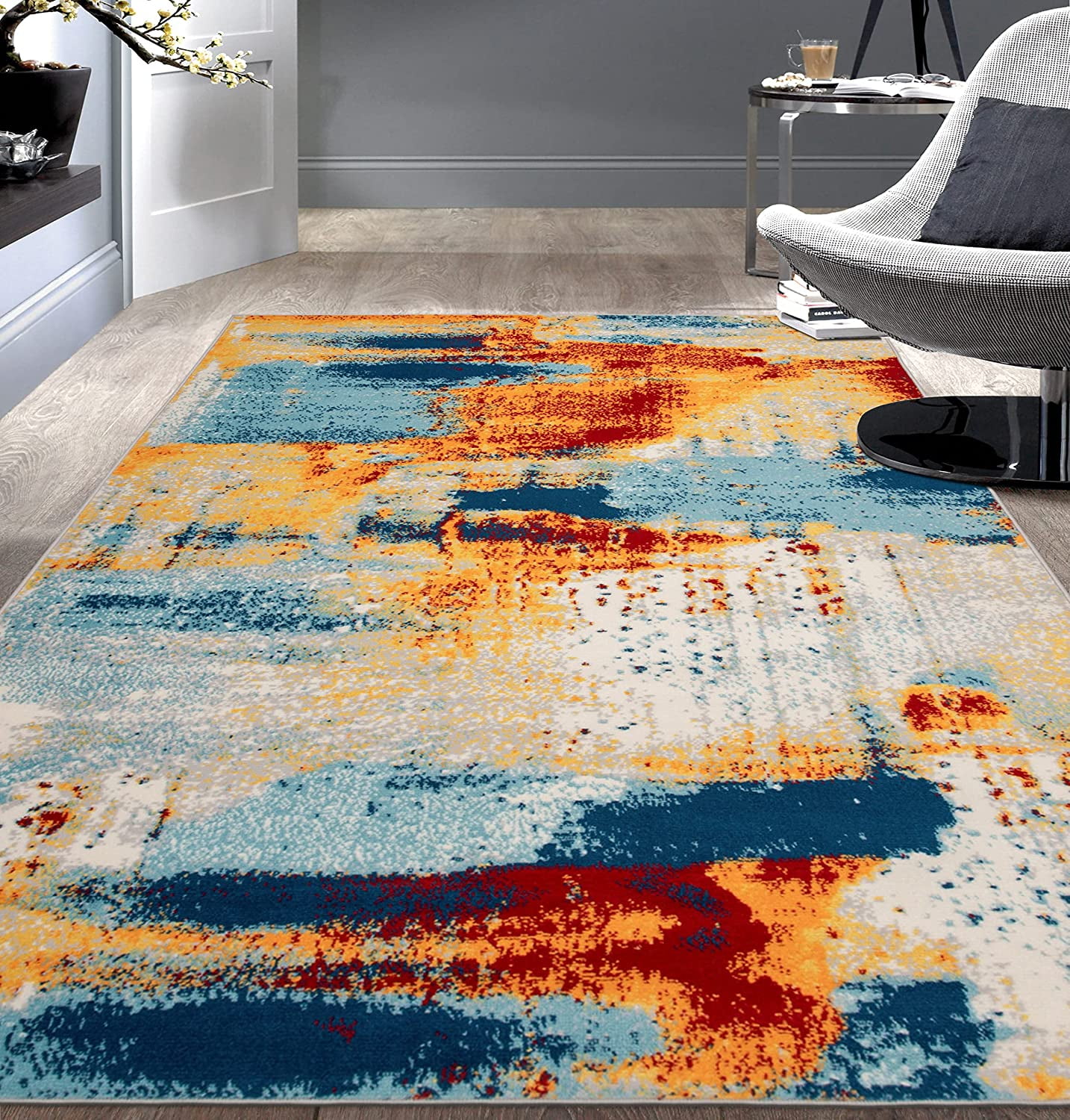 Bohemian Abstract Multi-Color 5' x 7' Washable Area Rug
