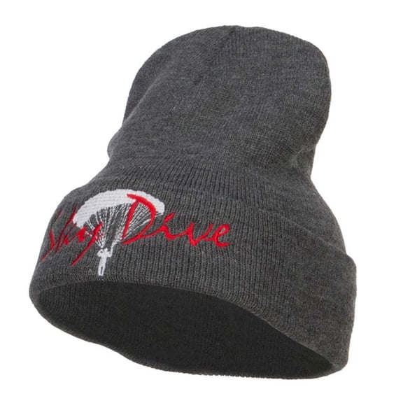 Sky Dive Embroidered Long Beanie - Dk Grey OSFM