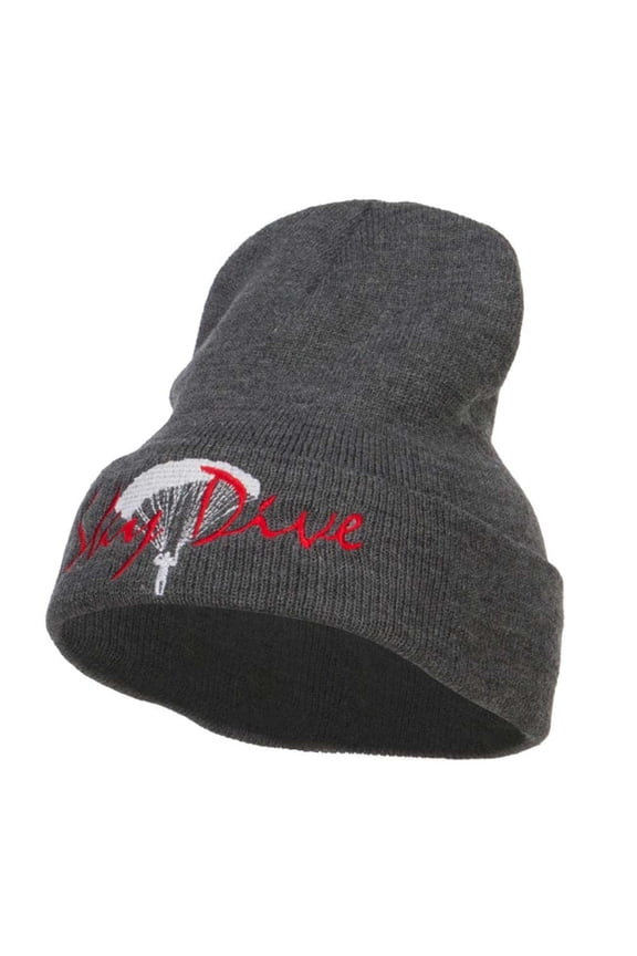 Sky Dive Embroidered Long Beanie - Dk Grey OSFM