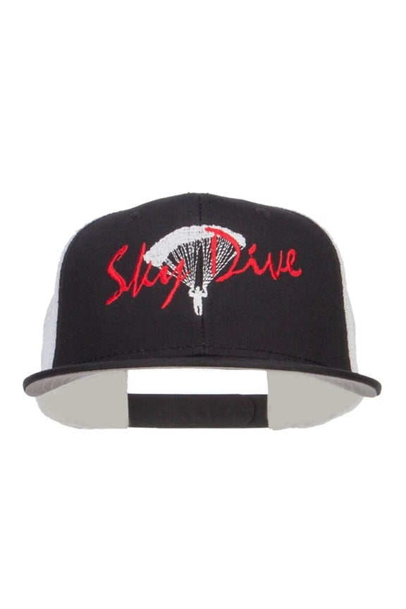Sky Dive Embroidered Snapback Mesh Cap - White Black OSFM