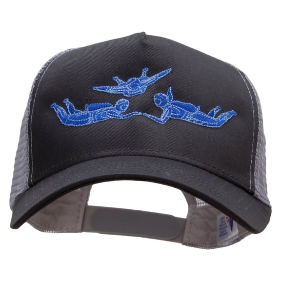 Sky Divers Embroidered 5 Panel High Profile Poly Cotton Twill Mesh Trucker Cap - Charcoal Grey OSFM