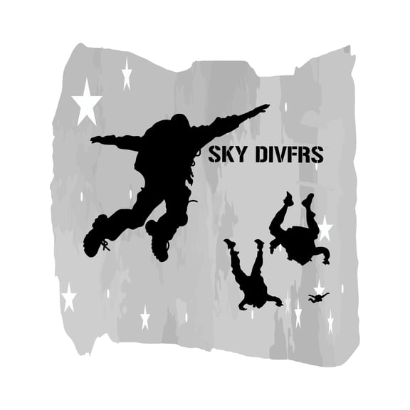 Sky Divers Skydivers Airborne Forces Silhouettes Decal Wall Art Sticker Designs Vinyl Stickers For Home House Walls Rooms Windows Bedroom Decoration Size (28x28 inch)