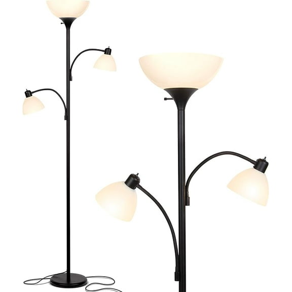 Sky Dome Double LED Floor lamp, Torchiere Super Bright Floor Lamp with 2 Reading Lamps for Living Rooms & Offices - Dimmable Tall Standing Lamp for Bedroom Reading - Tall Brass Pole