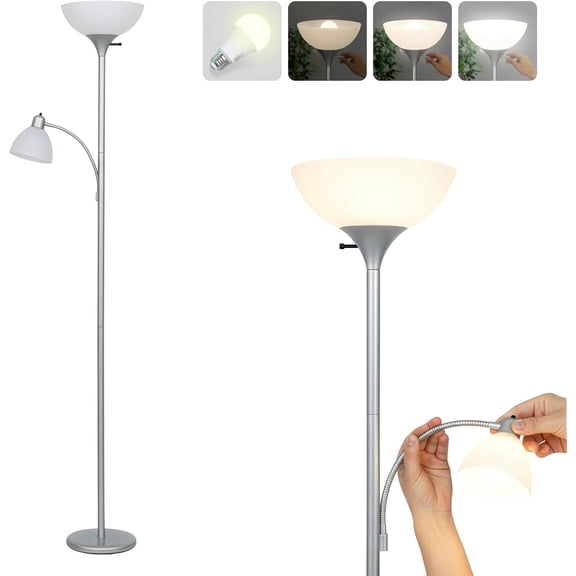 Sky Dome   Floor lamp, Torchiere  Bright Floor Lamp with Reading Lamp for  Rooms & Offices - Dimmable Tall Standing Lamp for  Reading -