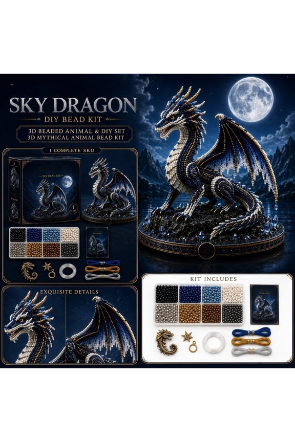 Sky Dragon 3D Beaded Mythical Creature DIY Bead Kit, Complete Plastic Bead Craft Supplies Set, Handmade Dragon Figurine Making Kit for Desktop Home Decor & Art Leisure Creation