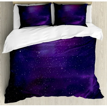 Sky Duvet Cover Set King Size, Galaxy Nebula Illustration Deep Space Star Clusters and Constellation Milky Way, Decorative 3 Piece Bedding Set with 2 Pillow Shams, Purple Pink Black, by Ambesonne