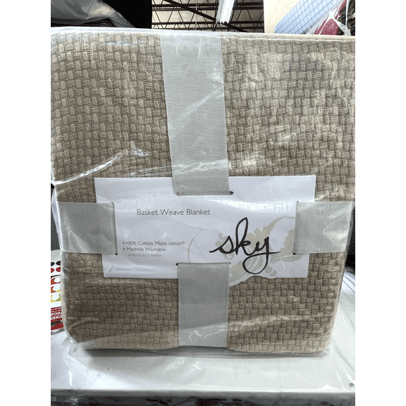 Sky Exclusive Basket Weave King Safari/Beige Tan Cotton Blanket New
