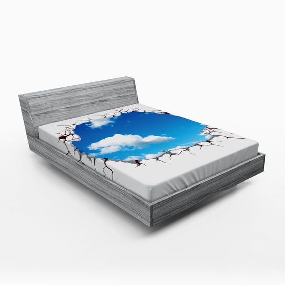 Ambesonne Sky Fitted Sheet, Clouds Scene from Crack Modern, Full Size, White and Blue