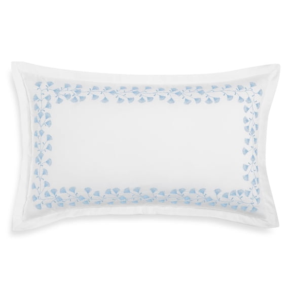 Sky Floral Embroidered Decorative Pillow, Blue, 14 x 24