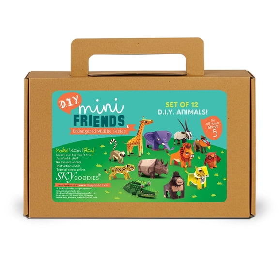 Sky Goodies Box Set of 12 DIY Endangered Animals Paper Craft Kits for Kids Age 5 Plus