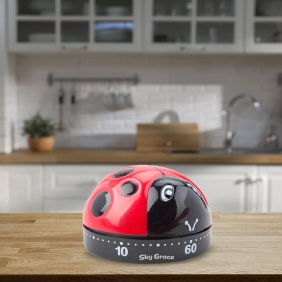 Sky Grace Cute Ladybug Kitchen Timer, 60-Minute Mechanical Visual Timer, No Battery Required, Ideal For Cooking, Baking, Coffee Making And Kids Time Management