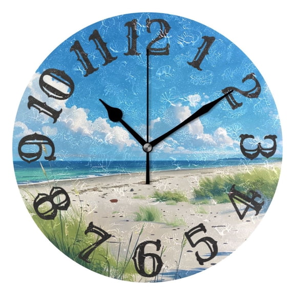Sky Grass Sea Beach 10 inch Wall Clocks Non Ticking Easy to Read Battery Decorative for Home Bathroom Kitchen Bedroom Living Room