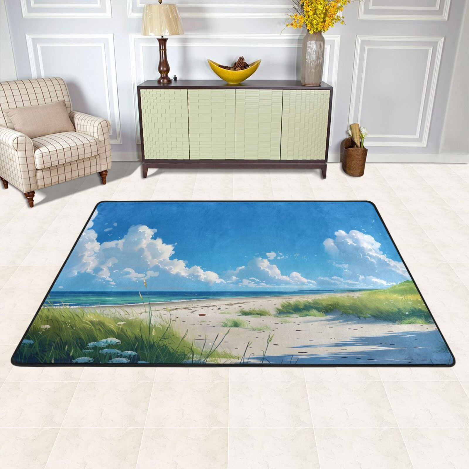 Sky Grass Sea Beach Area Rug Washable 72 x 48 Floor Carpet Mat Non Slip ...