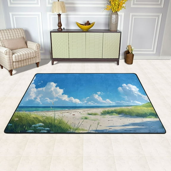 Sky Grass Sea Beach Area Rug Washable 72 x 48 Floor Carpet Mat Non Slip for Bedroom Living Room Kids Room Home Decor