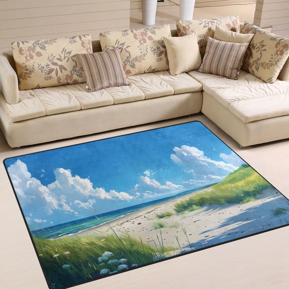 Sky Grass Sea Beach Area Rug Washable 80 x 58 Floor Carpet Mat Non Slip for Bedroom Living Room Home Decor