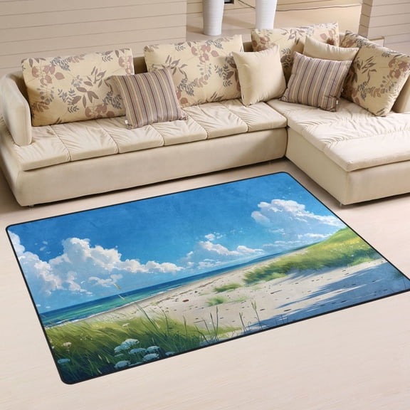 Sky Grass Sea Beach Area Rug Washable Floor Carpet Mat 60 x 39 inch for Bedroom Living Room Kids Room Home Decor