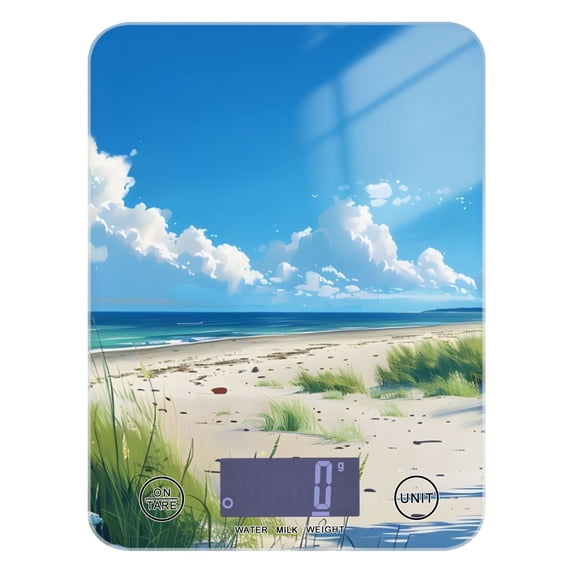 Sky Grass Sea Beach Food Scale Digital Kitchen Scale Waterproof Tempered Glass Tare Function 11 lb for Baking Cooking Meal Prep