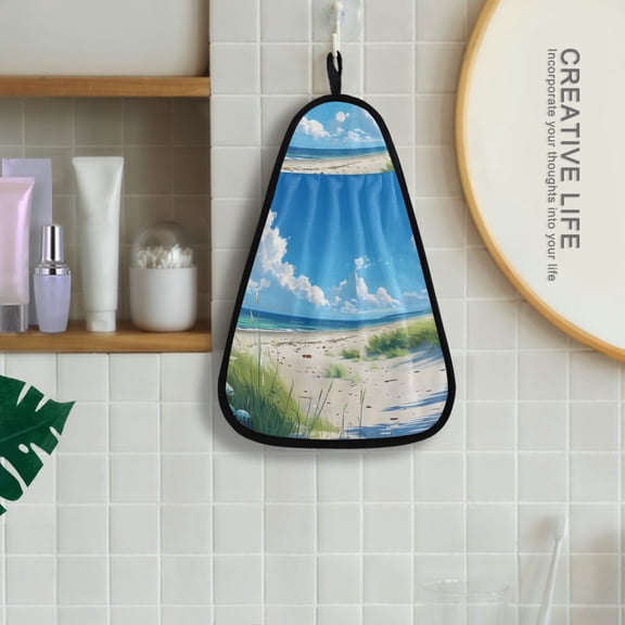 Sky Grass Sea Beach Hanging Towel Kitchen Hand Towel Bathroom Absorbent Towel Machine Washable Quick Dry Dishcloths