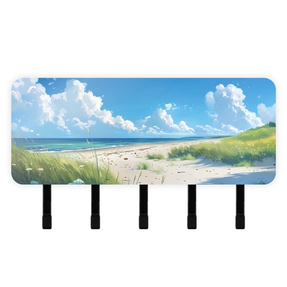 Sky Grass Sea Beach Mail Holder Organizer Wall Mount with Shelf Key Holder Key Rack with 5 Key Hooks for Wall Decorative