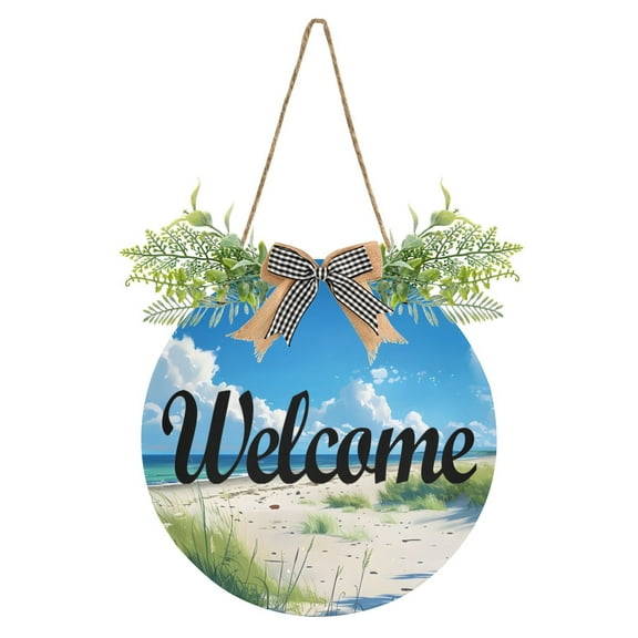Sky Grass Sea Beach Welcome Sign for Front Door Wreath Door Sign for Farmhouse Porch Decoration Indoor Outdoor