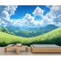 Sky Grassland Wall Murals For Bedroom - Natural Scenery Murals, Mountain Landscape Wall Mural For TV Background, Nature Large Mural 79"W x 55"H (Not Peel and Stick)