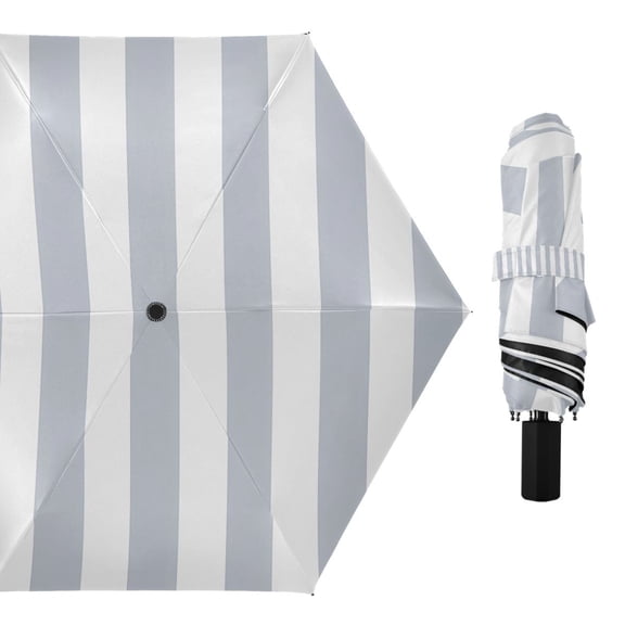 Sky Gray and White Stripes Compact Sun Umbrella Windproof Travel Umbrellas for Rain Strong Portable UV Protection
