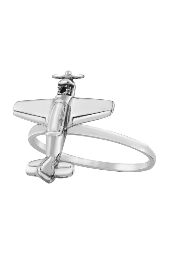 Sky High Adventure Propeller Plane Sterling Silver Band Ring-8