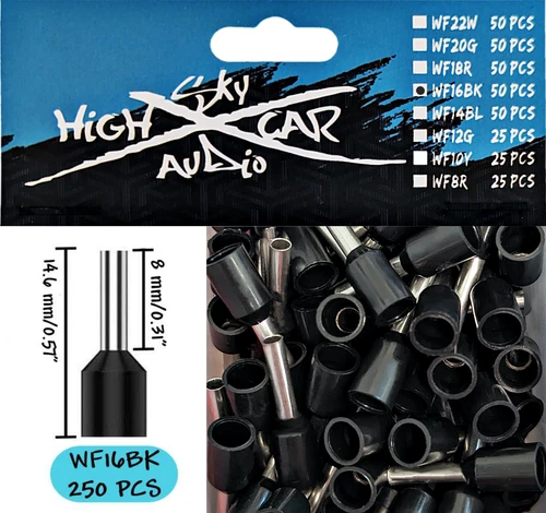 Sky High Car Audio Insulated Aluminum Wire Ferrules 16 Gauge 50 Pieces - Black