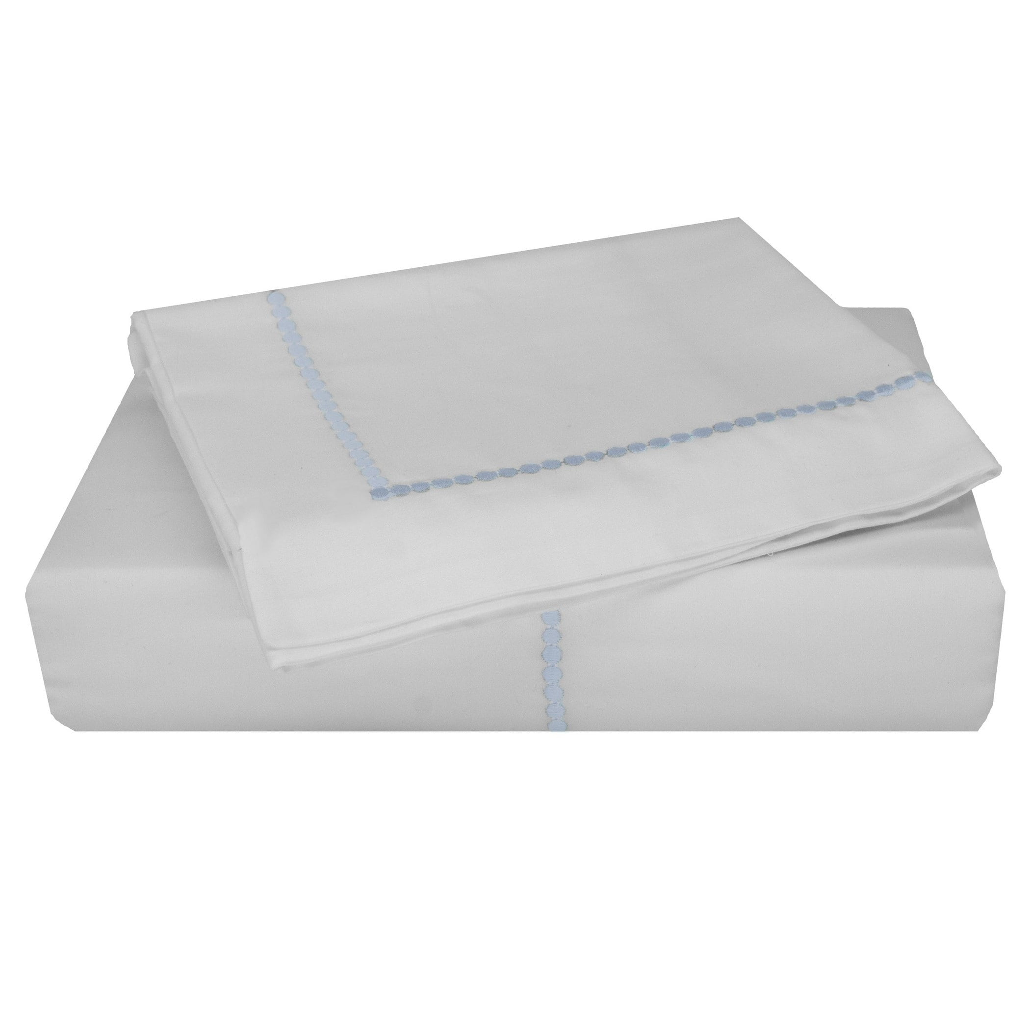 White and Light Blue Cotton Full/Queen Duvet Cover Set