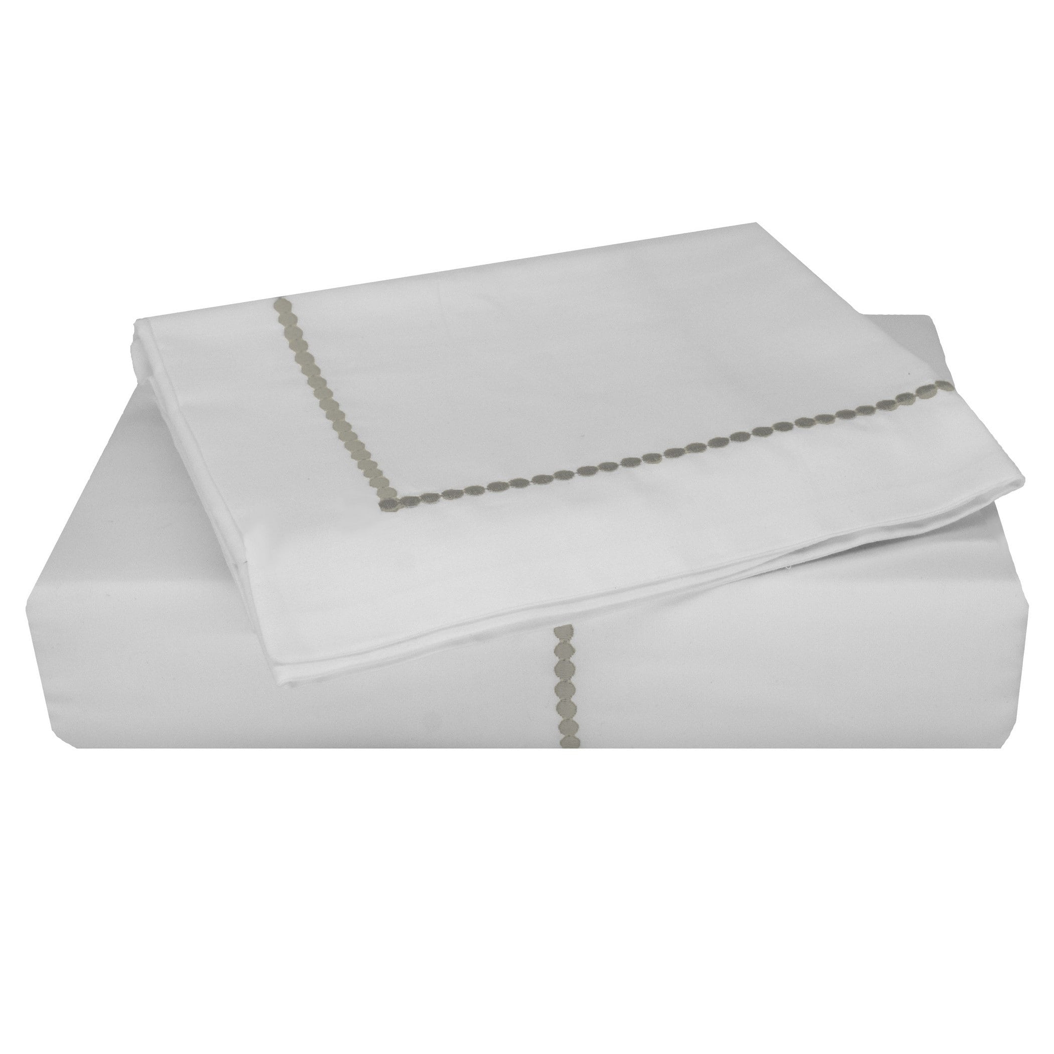 White and Linen Cotton Embroidered Dot Full/Queen Duvet Cover Set