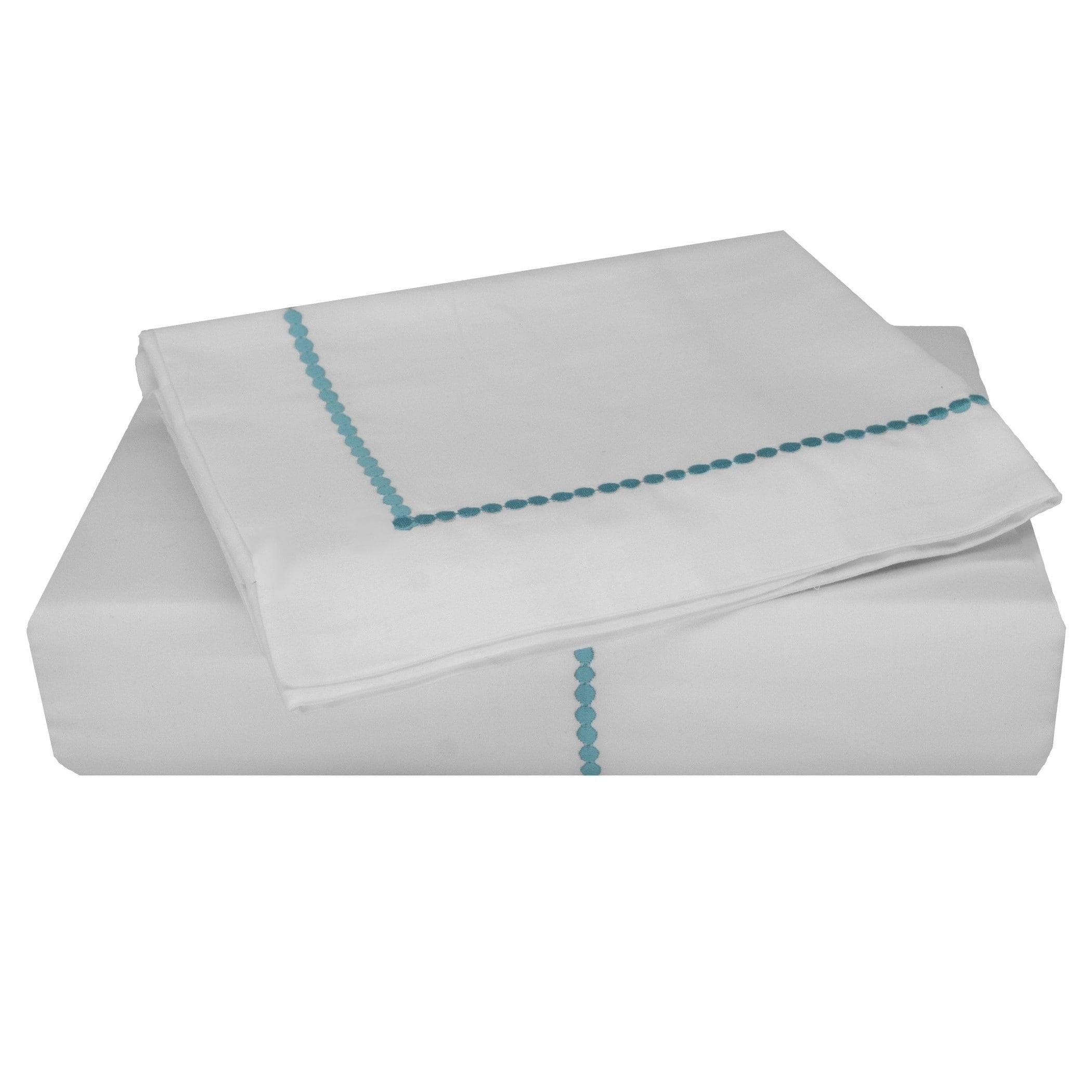 White and Turquoise Cotton Embroidered Dot Duvet Cover Set
