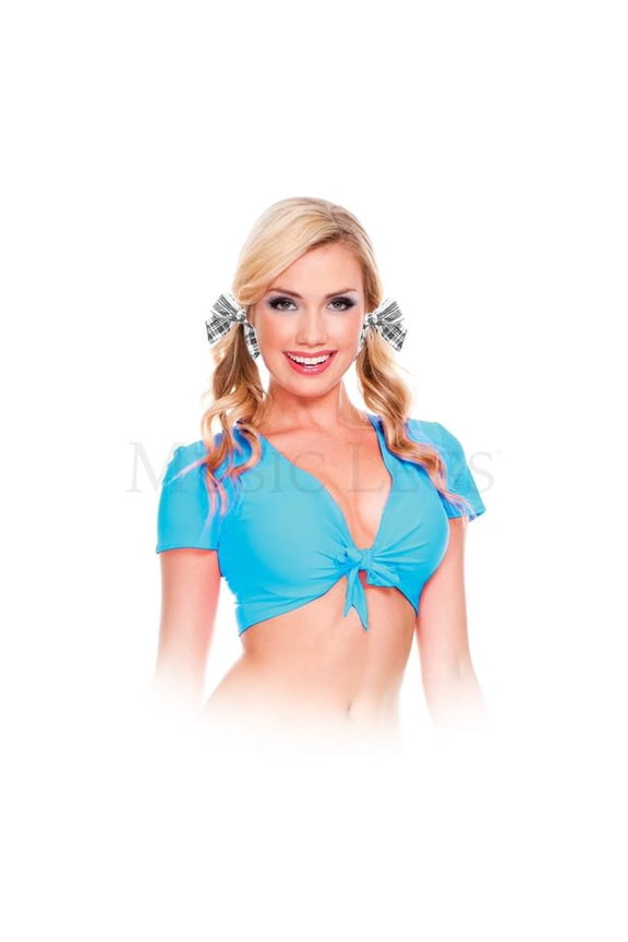 25076-TURQUOISEM-L Womens Tie Front Top Costumes, Turquoise - Medium & Large