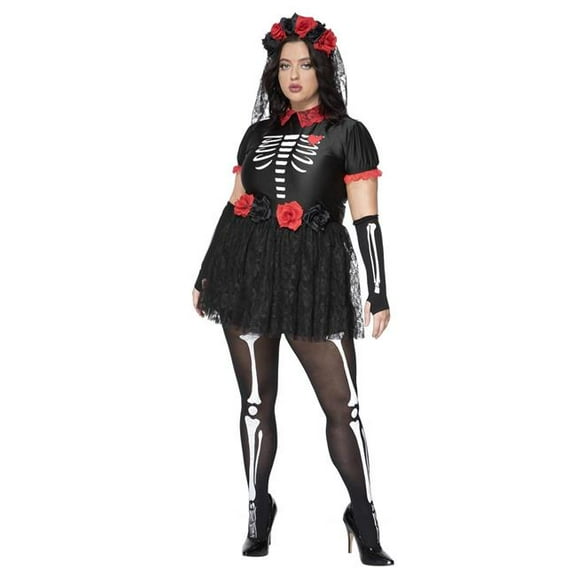 Sky Hosiery 71144Q-1X-2X Womens Day of the Dead Costume, 1X & 2X - 3 Piece