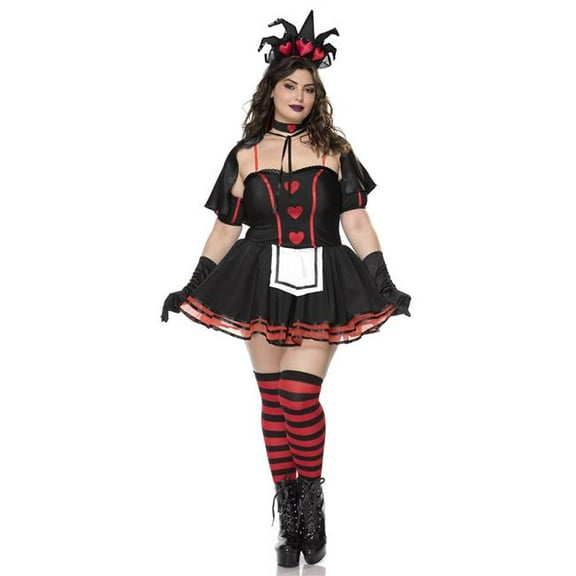 Sky Hosiery 71179Q-1X-2X Womens Dark Queen of Hearts Costume, Black & Red - 1X & 2X - 6 Piece