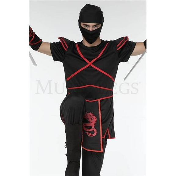 Sky Hosiery 76609-BLACK-RED-M Ruthless Ninja Costume, Black & Red - Medium - 5 Piece