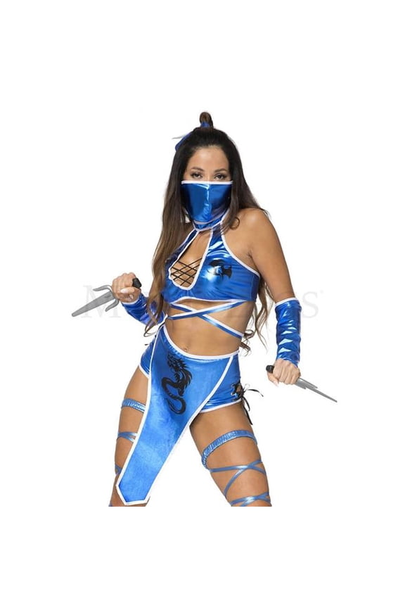 71124-XS Womens Ninja Assassin Costume, Blue & White - Extra Small - 6 Piece