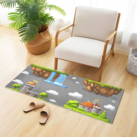 Sky Island Pattern Plush Absorbent Bath Mat Non Slip TPR Backing 39"x20" Soft Durable