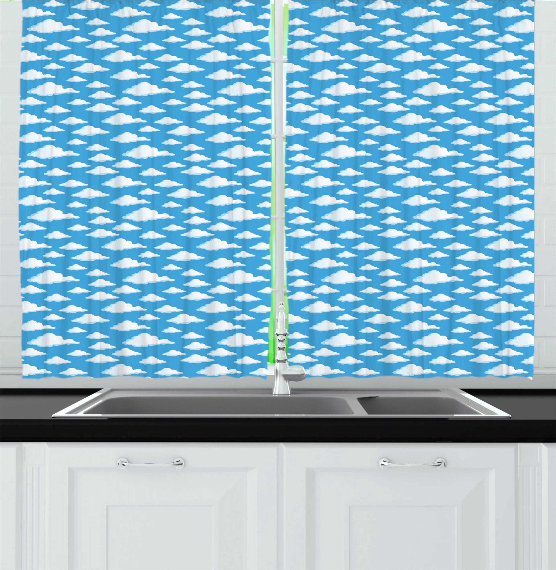 Sky Kitchen Curtains, Monochrome Simplistic Design Repeating Pattern of ...