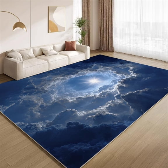 Sky Landscape Area Rugs, Blue White Cloud Pattern Carpet, Washable Non Slip Low Pile Soft Rug for Living Room Bedroom Decor Mat 5x8ft