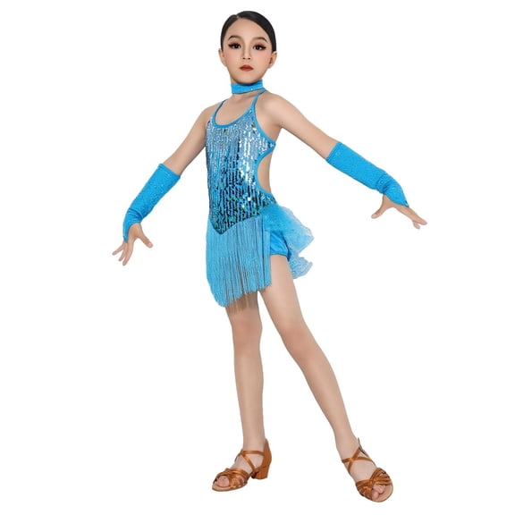 Sky Light Blue Boy Girl Match Overalls Sets for Kids Girl Boy Fall Summer Sleeveless Slip Sequin Sparkly Fringe Dance Costumes Cosplay Mesh Overalls Rompers Sets Kid 2025 9 Years