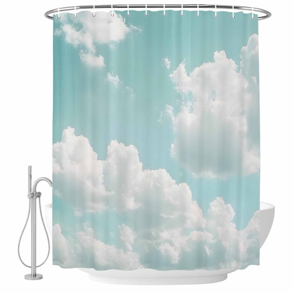 Sky Light Blue Clouds Shower Curtain Vintage Gradient Waterproof Fabric Shower Curtain Set with 12 Hooks, Bathroom Curtains for Farmhouse Home Hotel Holiday Decor, 36" W x 72" L