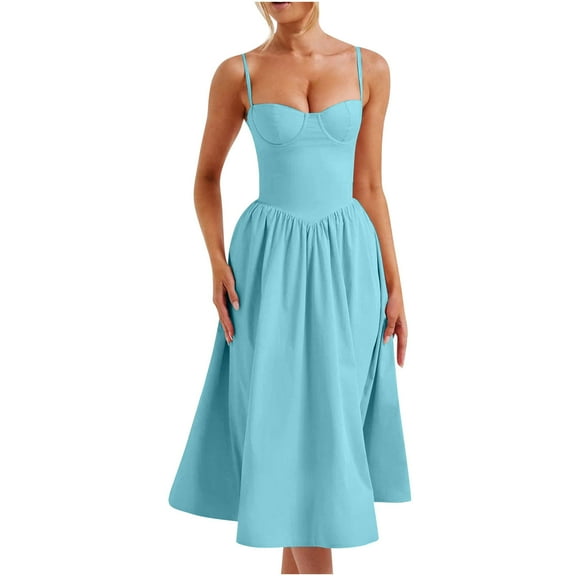 Sky Light Blue Going Out for Ladies Summer Fall Slip Vneck Long Midi Knee High Long Slimming Tunic Ruched Tie Knot Bandage Basic Dress Womens 2025 Clothing XXL