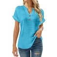 thumbnail image 1 of Sky Light Blue Ladies Basic Tops Blouse for Women Short Sleeve Vneck Faux Gauze Linen Summer Fall Shirts Button 2026 Soft Comfy Clothing Fashion Regular Fit M, 1 of 5