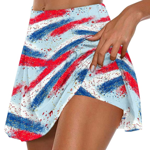 Sky Light Blue Ladies USA Striped Loose Fit Shorts Sets Skirt Shorts Sets for Women Mini Short Workout Gym Yoga Tennis Matching Ruched Tie Dye High Waisted Two Piece 2025 L