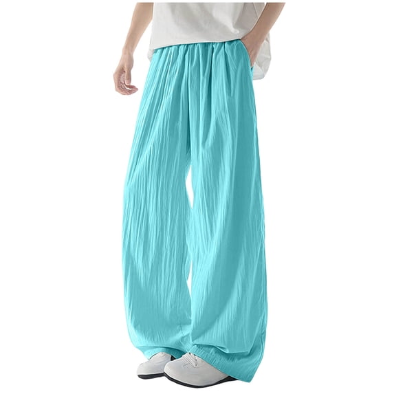 Satin Dresses For Men 2026.Sky Light Blue Man Pants for Mens Faux Silk Rayon Lounge Flare Wide Leg ...