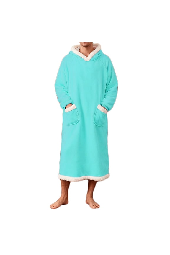 Sky Light Blue Mens Warm Fuzzy Hooded Basic Long Hoods Coats Bath Robe Bath Robe for Mens Fleece Lined Wool Flannel Brunch Fall Winter Bath Robe 2026 Clothes Fashion Y2K S